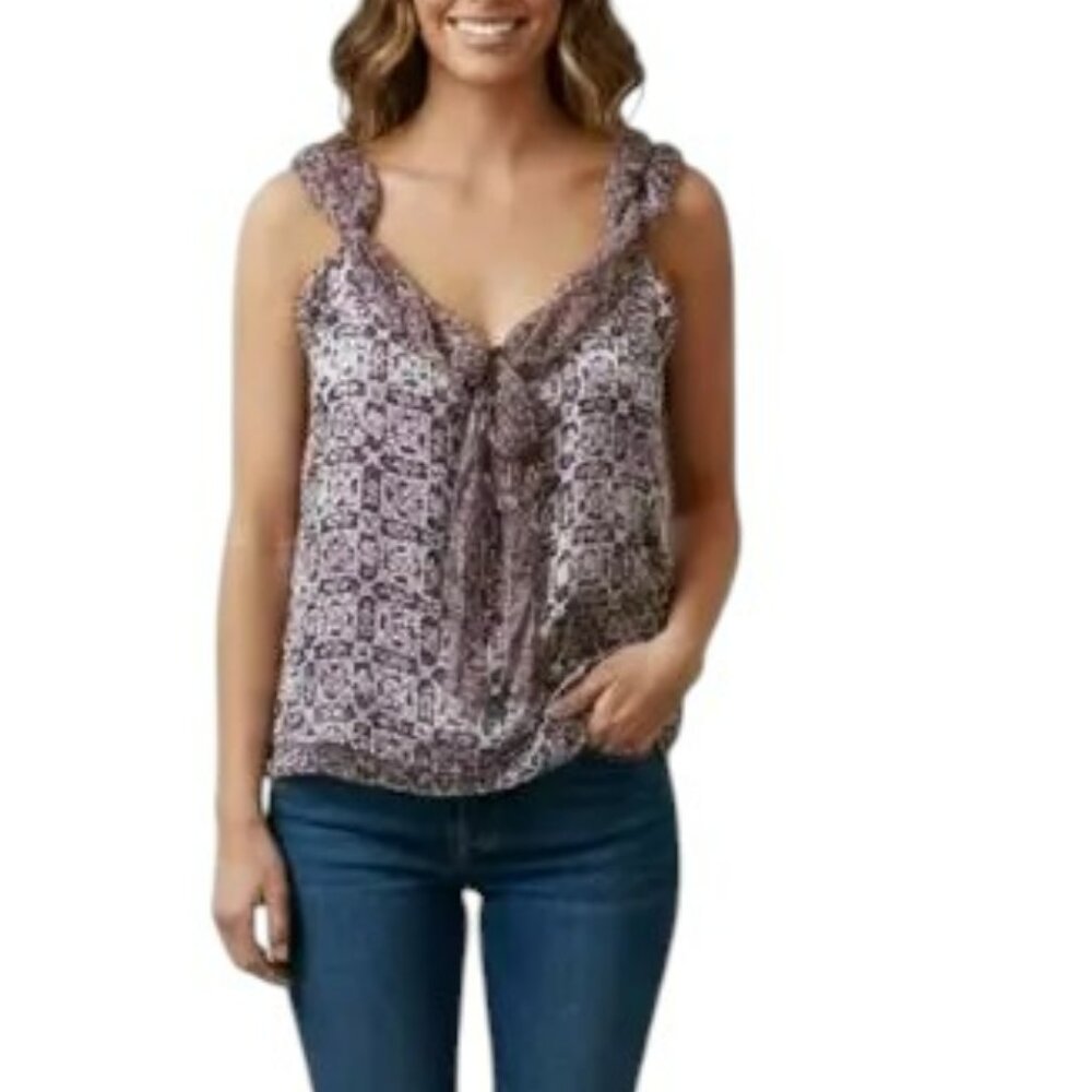Gianni Bini Purple Silk Tie-Front Tank XS Petite Boho Fairy Coastal Luxury Chic